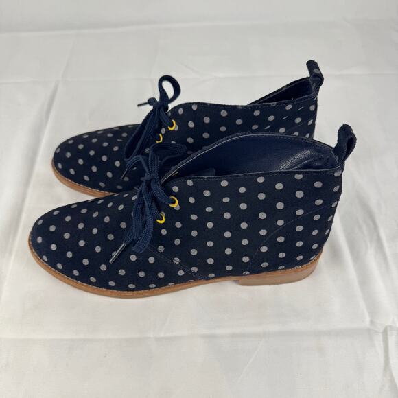 Boden Polka Dot Suede Desert‎ Boots Women’s Size 8 Navy Blue Lace Up Ankle Shoes - Picture 3 of 16